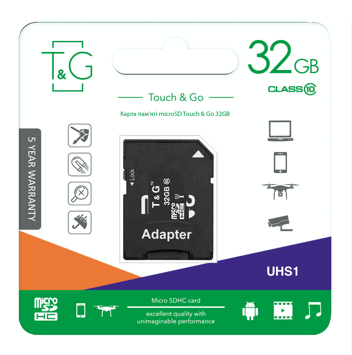 Карта пам`ятi MicroSDHC 32GB UHS-I Class 10 T&G + SD-adapter (TG-32GBSD10U1-01)